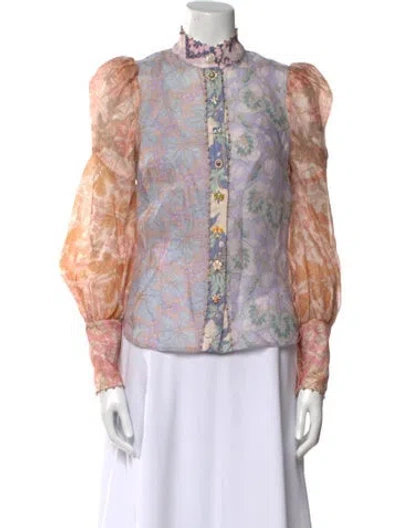 Pre-owned Zimmermann Linen Floral Print Blouse In Purple