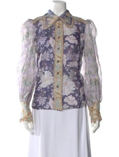 Pre-owned Zimmermann Linen Floral Print Blouse In Purple