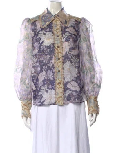 Pre-owned Zimmermann Linen Floral Print Blouse In Purple