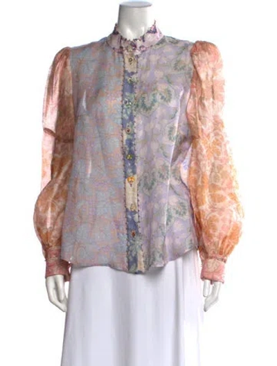 Pre-owned Zimmermann Linen Floral Print Blouse In Purple