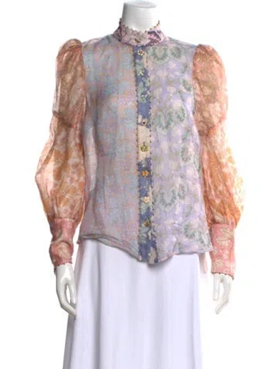 Pre-owned Zimmermann Linen Floral Print Blouse In Purple