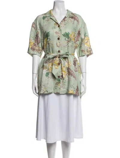 Pre-owned Zimmermann Linen Floral Print Blouse W/ Tags In Green