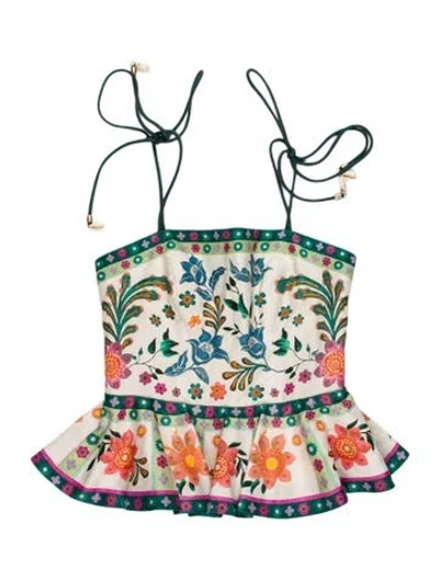 Pre-owned Zimmermann Linen Floral Print Blouse W/ Tags In Multi