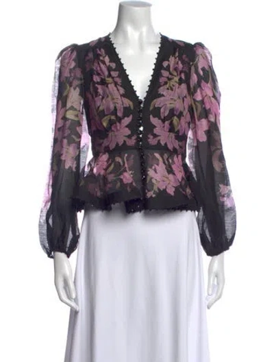 Pre-owned Zimmermann Linen Floral Print Blouse W/ Tags In Multi