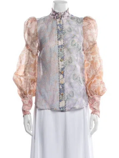 Pre-owned Zimmermann Linen Floral Print Blouse W/ Tags In Multi