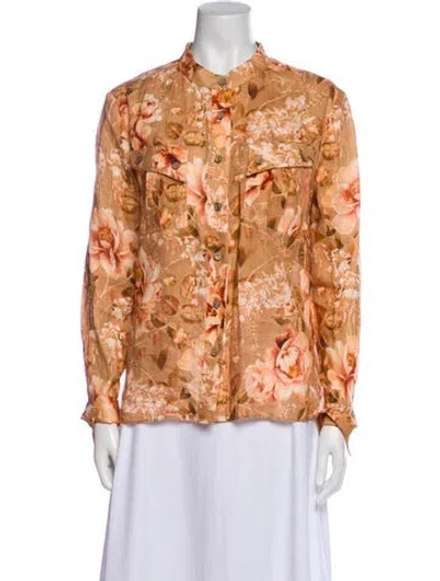 Pre-owned Zimmermann Linen Floral Print Blouse W/ Tags In Neutral