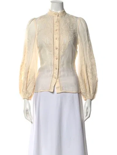Pre-owned Zimmermann Linen Floral Print Blouse W/ Tags In Neutral