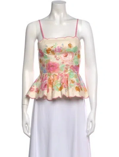 Pre-owned Zimmermann Linen Floral Print Blouse W/ Tags In Neutral