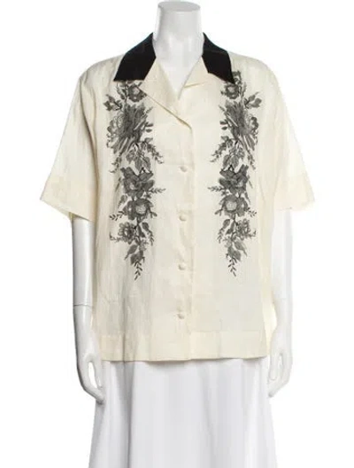 Pre-owned Zimmermann Linen Floral Print Blouse W/ Tags In Neutral