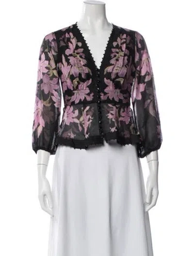 Pre-owned Zimmermann Linen Floral Print Blouse W/ Tags In Neutral
