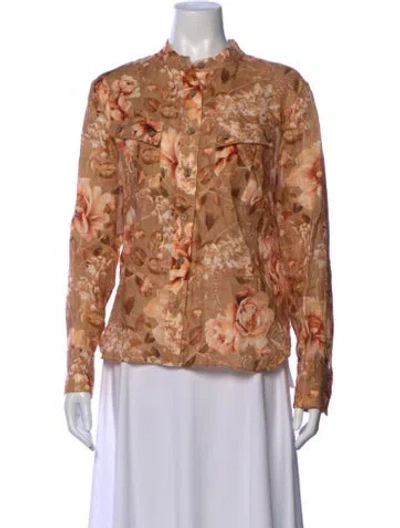 Pre-owned Zimmermann Linen Floral Print Blouse W/ Tags In Neutrals