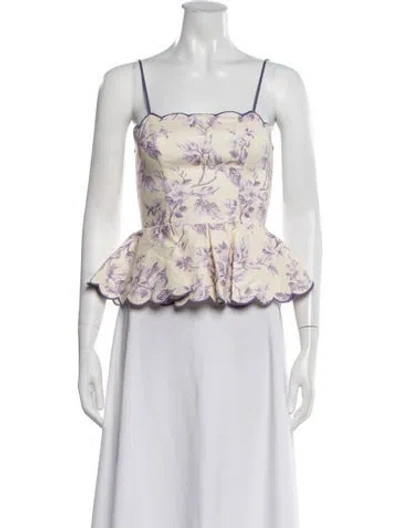 Pre-owned Zimmermann Linen Floral Print Blouse W/ Tags In Neutrals