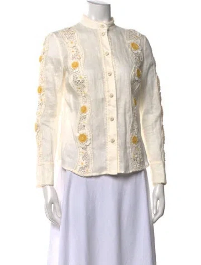 Pre-owned Zimmermann Linen Floral Print Blouse W/ Tags In Neutrals