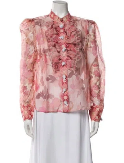 Pre-owned Zimmermann Linen Floral Print Blouse W/ Tags In Pink