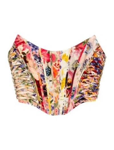 Pre-owned Zimmermann Linen Floral Print Blouse W/ Tags In Pink