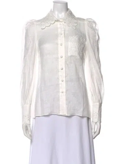 Pre-owned Zimmermann Linen Floral Print Blouse W/ Tags In White