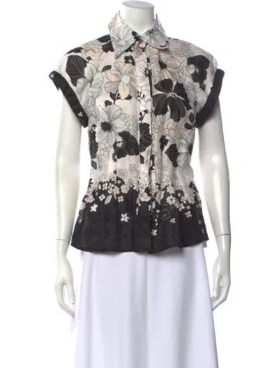 Pre-owned Zimmermann Linen Floral Print Blouse W/ Tags In White
