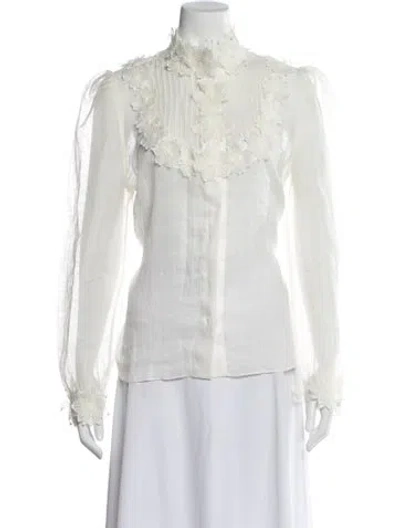 Pre-owned Zimmermann Linen Floral Print Blouse In White