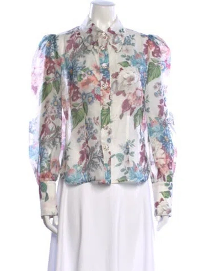 Pre-owned Zimmermann Linen Floral Print Blouse In White