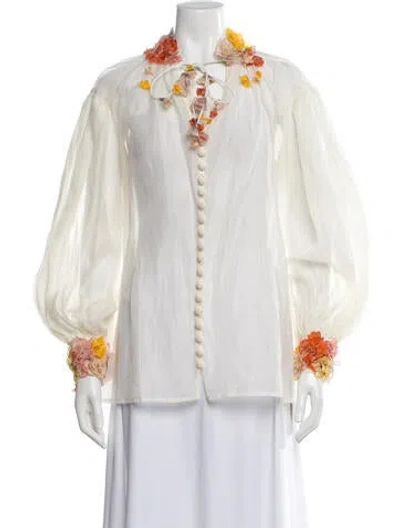 Pre-owned Zimmermann Linen Floral Print Blouse In White