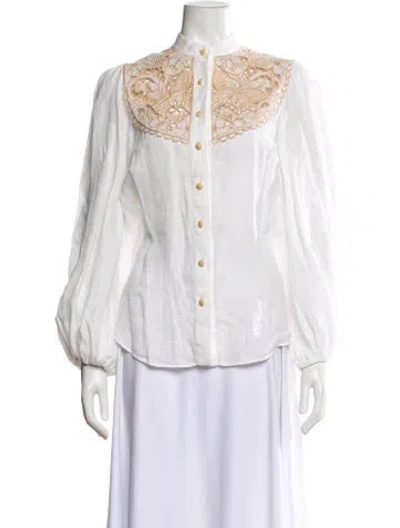 Pre-owned Zimmermann Linen Floral Print Blouse In White