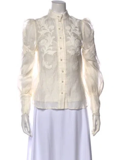 Pre-owned Zimmermann Linen Floral Print Blouse In White