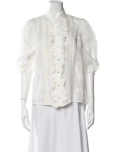 Pre-owned Zimmermann Linen Floral Print Blouse In White