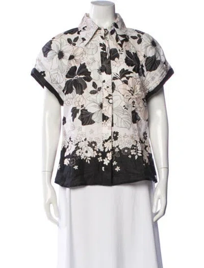 Pre-owned Zimmermann Linen Floral Print Blouse In White