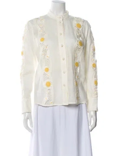 Pre-owned Zimmermann Linen Floral Print Blouse In White