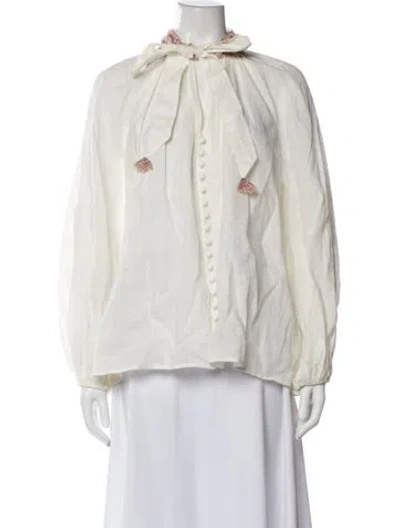 Pre-owned Zimmermann Linen Floral Print Blouse In White