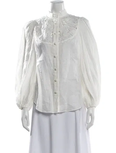 Pre-owned Zimmermann Linen Floral Print Blouse In White