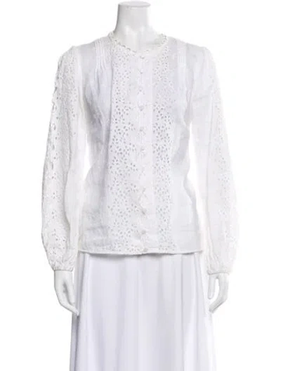 Pre-owned Zimmermann Linen Floral Print Blouse In White
