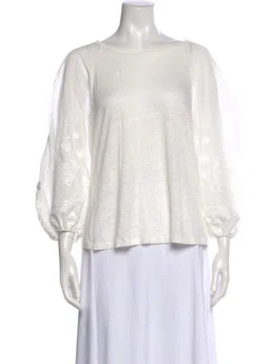 Pre-owned Zimmermann Linen Floral Print Blouse In White