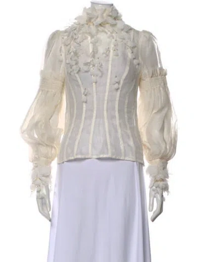 Pre-owned Zimmermann Linen Floral Print Blouse In White