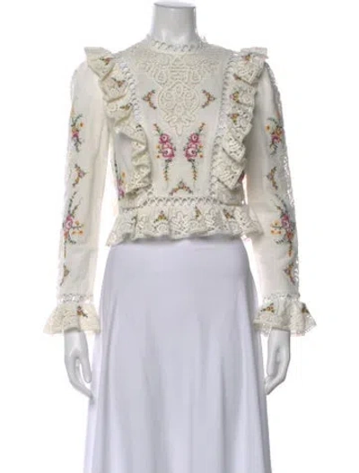 Pre-owned Zimmermann Linen Floral Print Blouse In White