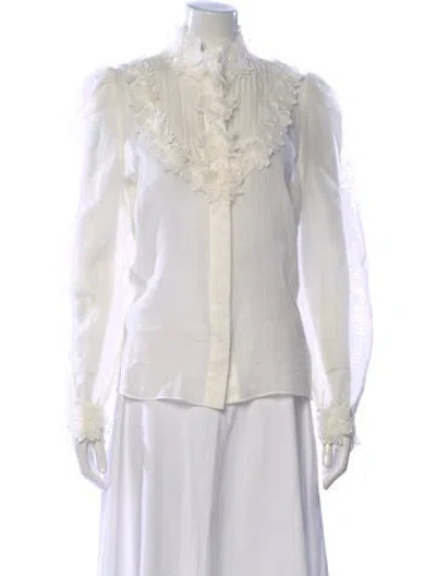 Pre-owned Zimmermann Linen Floral Print Blouse In White