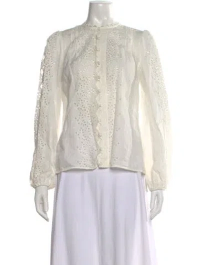 Pre-owned Zimmermann Linen Floral Print Blouse In White