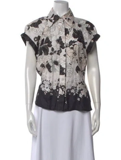 Pre-owned Zimmermann Linen Floral Print Blouse In White