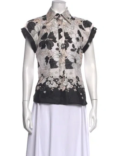Pre-owned Zimmermann Linen Floral Print Blouse In White