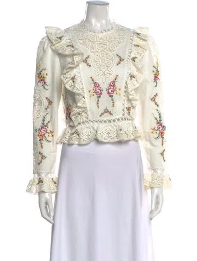 Pre-owned Zimmermann Linen Floral Print Blouse In White