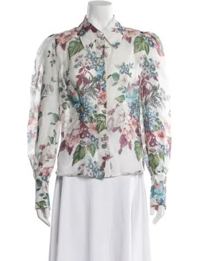 Pre-owned Zimmermann Linen Floral Print Blouse In White