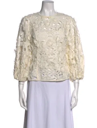 Pre-owned Zimmermann Linen Floral Print Blouse In White