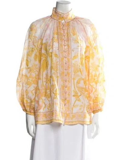Pre-owned Zimmermann Linen Floral Print Blouse In White