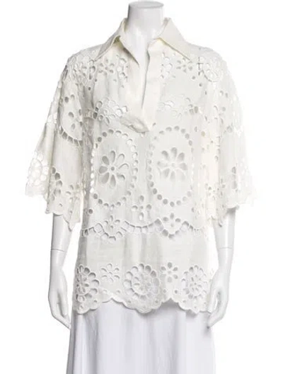 Pre-owned Zimmermann Linen Floral Print Blouse In White