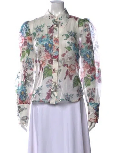 Pre-owned Zimmermann Linen Floral Print Blouse In White