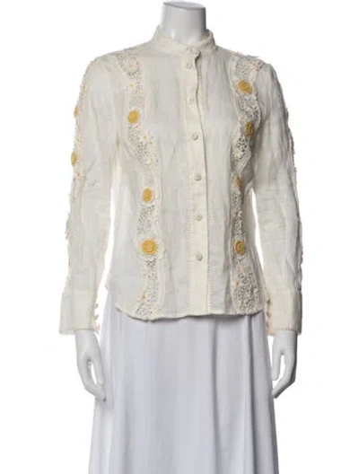 Pre-owned Zimmermann Linen Floral Print Blouse In White
