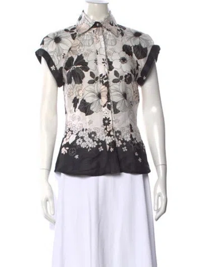 Pre-owned Zimmermann Linen Floral Print Blouse In White