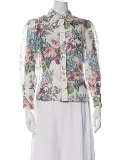 Pre-owned Zimmermann Linen Floral Print Blouse In White