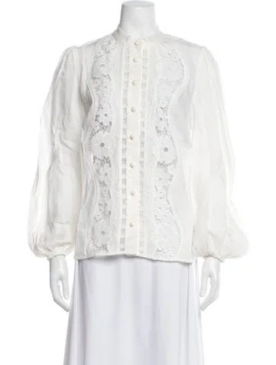 Pre-owned Zimmermann Linen Floral Print Blouse In White