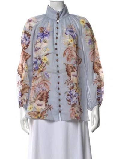 Pre-owned Zimmermann Linen Floral Print Blouse In White